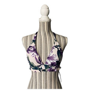 A.N.A A New Approach Women’s Purple White Floral Crisscross Bikini Top Size S